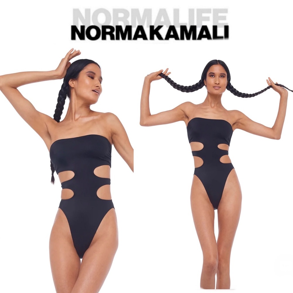 Norma Kamali Black Strapless Cutout One Piece